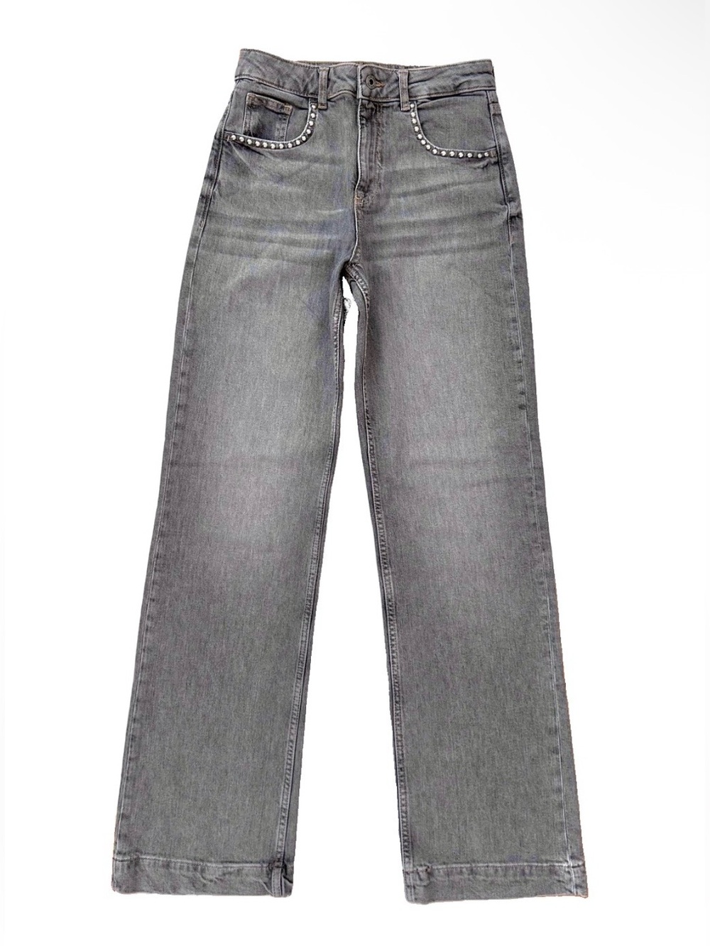 Liu Jo Studded Grey Wash High Rise Wide Leg Denim Jeans NWOT Size 26